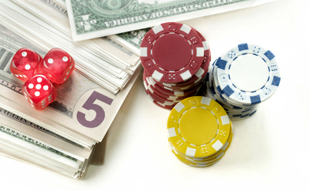 Red Dices Money Chips and Gambling Cards Photoの写真素材