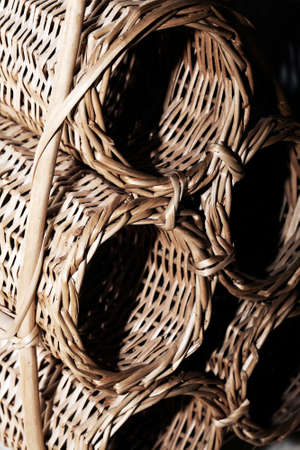 Traditional Natural Wooden Straw Basket Details Photoの写真素材