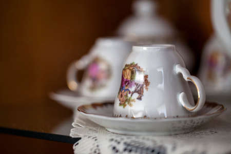 Decorative Vintage Ceramic Coffee Drink Cups Photoの写真素材