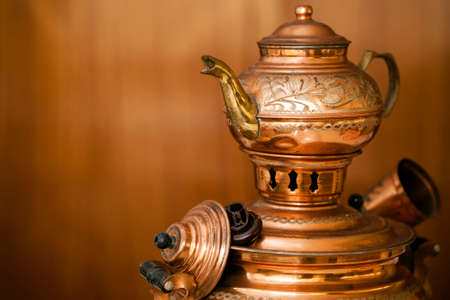 Traditional Turkish Old Style Copper Tea Kettle Photoの写真素材