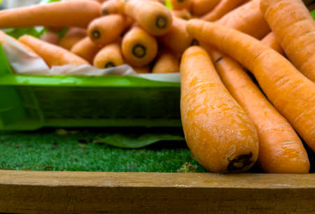 Organic and Healthy Vegetable Carrots in a Grocery Marketの写真素材