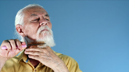 The Old Man Combing his White Beard Photoの写真素材