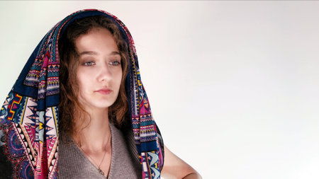 Middle Eastern Young Girl in Headscarf Pose Photo