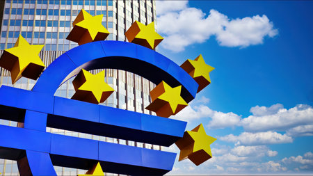 Euro Sign Sculpture in City Frankfurt Germany
