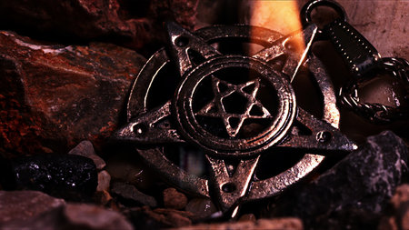 Spiritual Pentagram Symbol in Fire Flames