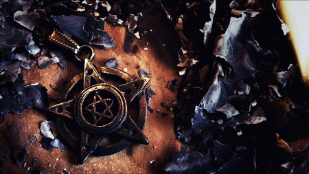 Mystic Magical Occult Symbol Pentagram in Fire and Ashes