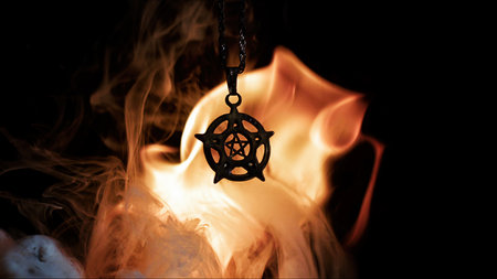 Mystic Magical Symbol of Protection Pentagram on Fireの写真素材