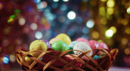 Happy Easter Paschal Eggs Celebration and Colorful Bokeh