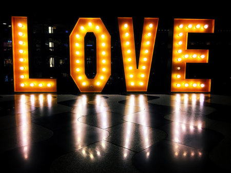 The Word Love written in lights at Nightの写真素材