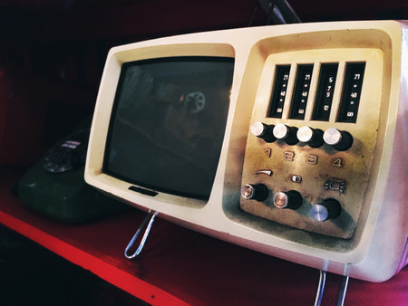 Old Technology Vintage Small Desktop TV Photo