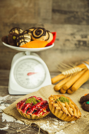 Crunchy delicious and sugary Caramel and Raspberry Tart Foodの写真素材