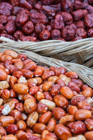 Delicious Fruit Oleaster in a Wooden Basketの写真素材