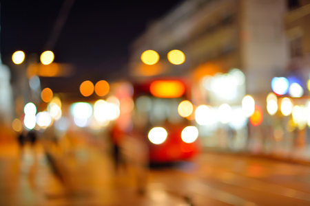 Blurred Defocused city Lights of Heavy Traffic at nightの写真素材