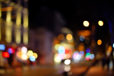 City lights night view, blur bokeh photo