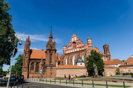 Vilnius, Lithuania - May 20, 2017: St Annes and Bernadines Churches in Vilnius Lithuania on sunny day and Monument to Adam Mickiewiczのeditorial素材