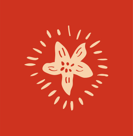 cute flower with sunburst on red background. vector illustration.のイラスト素材