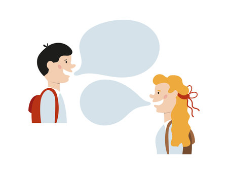 couple of pupils with speech bubble avatar characterのイラスト素材