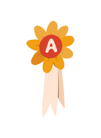 letter A flower decoration icon, school badge or patch, victory awardのイラスト素材
