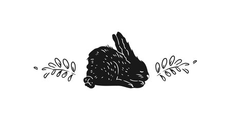 Rabbit silhouette. Hand drawn bunny illustration in doodle style.のイラスト素材