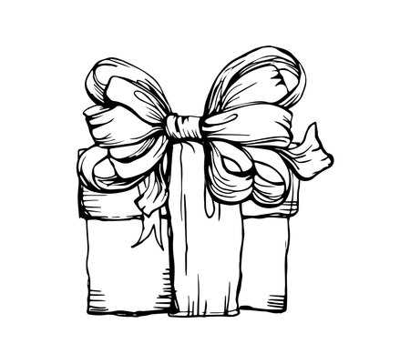 Gift boxes with ribbons. Black and white illustration.のイラスト素材