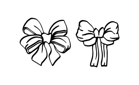 Set of decorative bows. Hand drawn doodle illustration.のイラスト素材