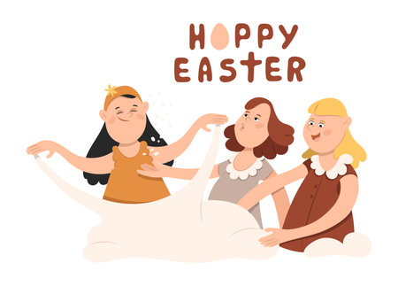 Happy Easter greeting card with colorful eggs and lettering. Christianeaster illustration.のイラスト素材