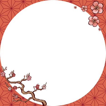 Traditional hemp leaf and plum blossom classic pattern frame (warm color)のイラスト素材