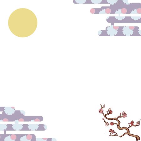 Snowy frame, haze, plum blossom frame of classical patternのイラスト素材