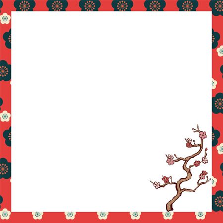 Auspicious plum flower classical pattern frame (simple)のイラスト素材