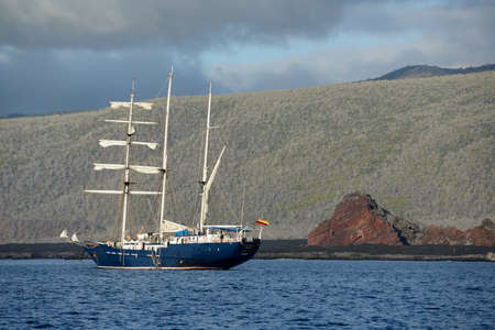 Mary Anne anchored at Puerto Egas, Santiago Island, Galapagos Islands, Ecuadorのeditorial素材