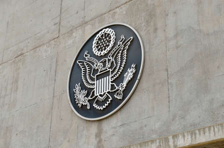 E Pluribus Unum plaque on the Glen Canyon Dam, Coconino County, Arizona, USA