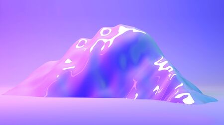 Mountain 3d landscape illuminated with neon pink and blue lights. 3d illustration rendering in horizontal format. Background for web, landing page design template with space for text. Futuristic artの写真素材