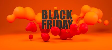 Black friday long red, orange and black banner. 3d rendering illustration advertisment template....