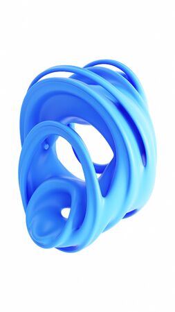 Liquid abstraction 3d rendering illustration. Blue smooth rubber material on isolated white...