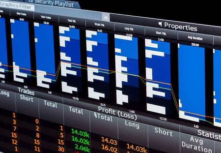 Particular economic chart with white histograms on computer screen, perfect for background