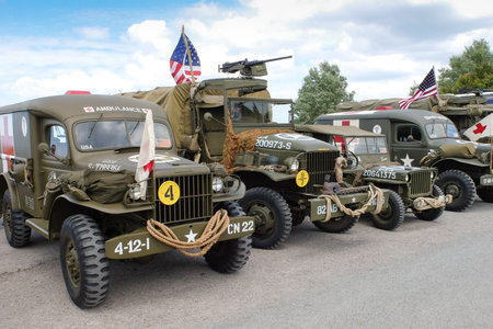 Longues sur Mer, France, June 5th 2014: old military vehicles deployed on Normandy coast during D-day anniversary commemorations.のeditorial素材