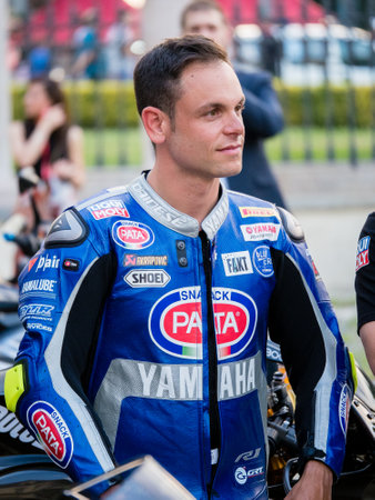 Turin, Italy, 19th june 2019: Sandro Cortese, German SuperBike Yamaha rider, attending to the opening ceremony of Salone Parco Valentinoのeditorial素材