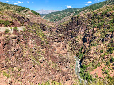 Stunning view of Gorges de Daluis, ancient rock canyon in French Alps, near Guillaumesの写真素材
