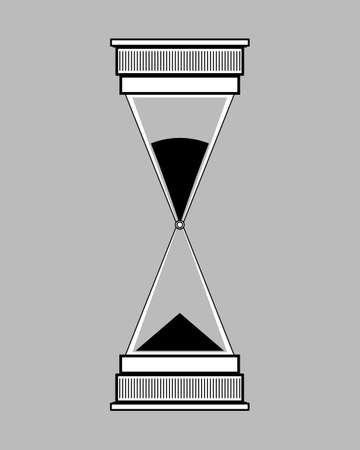 The graphic element is an hourglass. Ancient time meter. Sand philosophy of Chronos. Vector illustration of a black and white hourglass. Flat designのイラスト素材