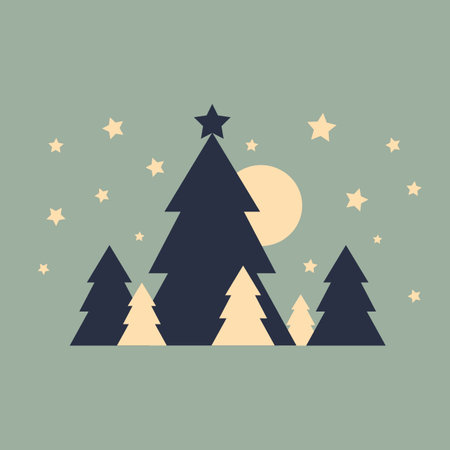 Abstract winter New Year's landscape with fir trees and starsのイラスト素材