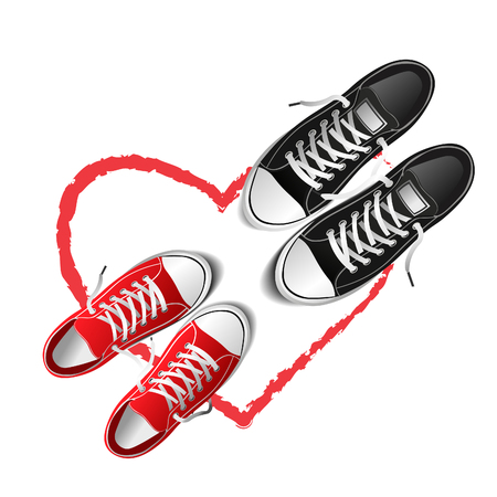 photo-realistic sports shoes illustration, red and black sneakers isolated on whiteのイラスト素材