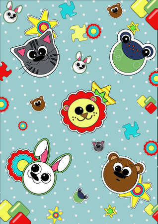 cartoon animals vektor fun children cat rabbit frog bear lionの写真素材