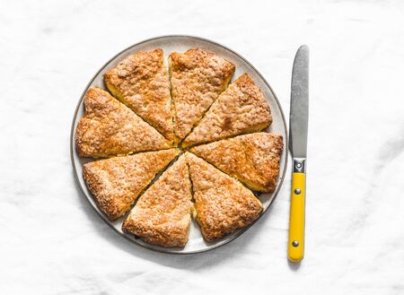 Simple sugar crunchy cookies on a light background, top viewの写真素材