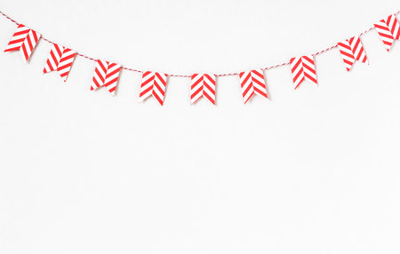 Decorative garland, banner with flags on a light background, free space for text, copy spaceの写真素材