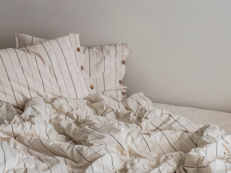 Striped linen bed linen in Scandinavian style