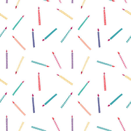 Seamless cartoon pattern. Party background with colored candles isolated on white. for packaging, paper, textiles. Hand drawing style.のイラスト素材