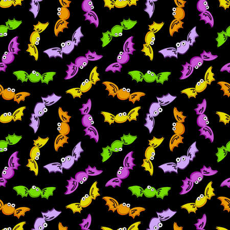 Halloween candy bats in seamless vector pattern. Festive trick or treat food. For fabrics, textiles, invitations, backgrounds, stationery, decor and packaging. For children and kids.のイラスト素材