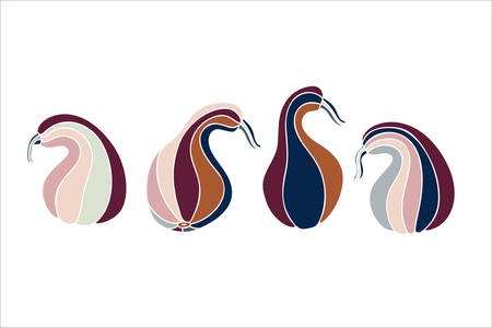 A set of hand drawn pumpkins of various shapes and pastel colors - pink, orange, red, blue, gray. Flat pumpkins and zucchini. Vector elements for Thanksgiving, Harvest and Halloween. Sketch and flatのイラスト素材