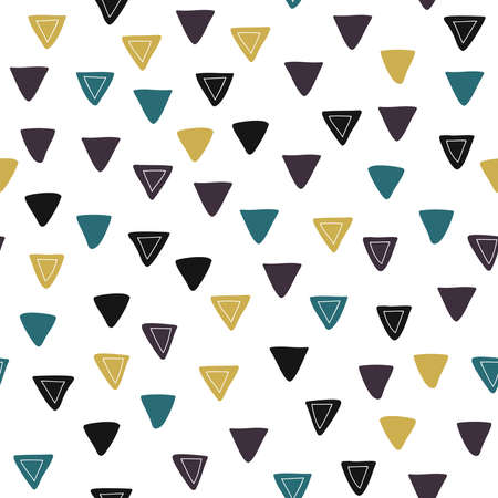 Seamless pattern with colour triangular key on a white background. Stains vector wallpaper. Funny...