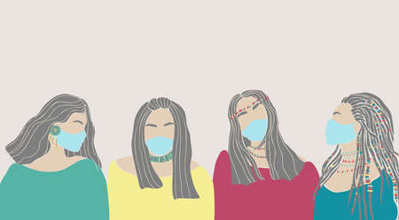 Beautiful hand drawn character women face mask drawn on white background. Cartoon people fashion...